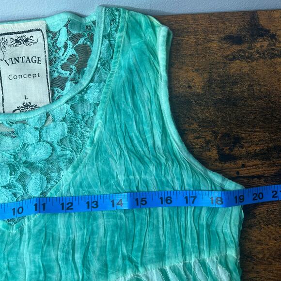Women's Textured Fairy Grunge Sea Foam Green Dress Lace Inset Sz L Boho Hippie - Picture 13 of 15